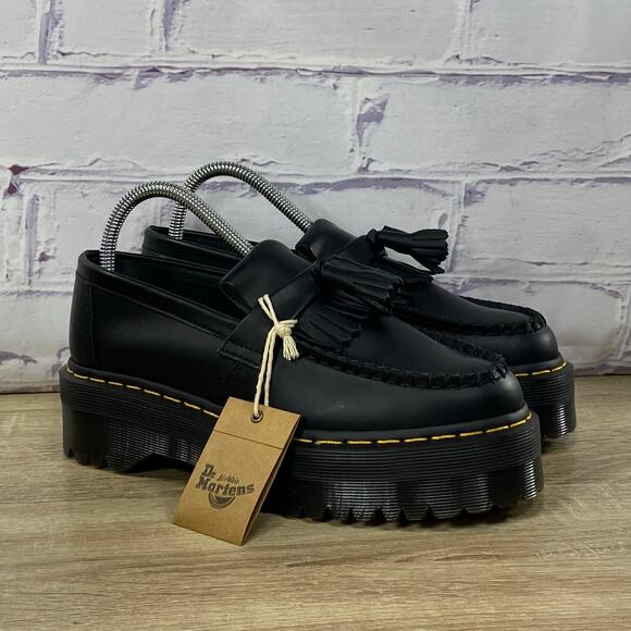 Dr. Martens Shoes - Dr. Martens Adrian Quad Black Leather Tassel Platform Loafers Men's 6 Women's 7